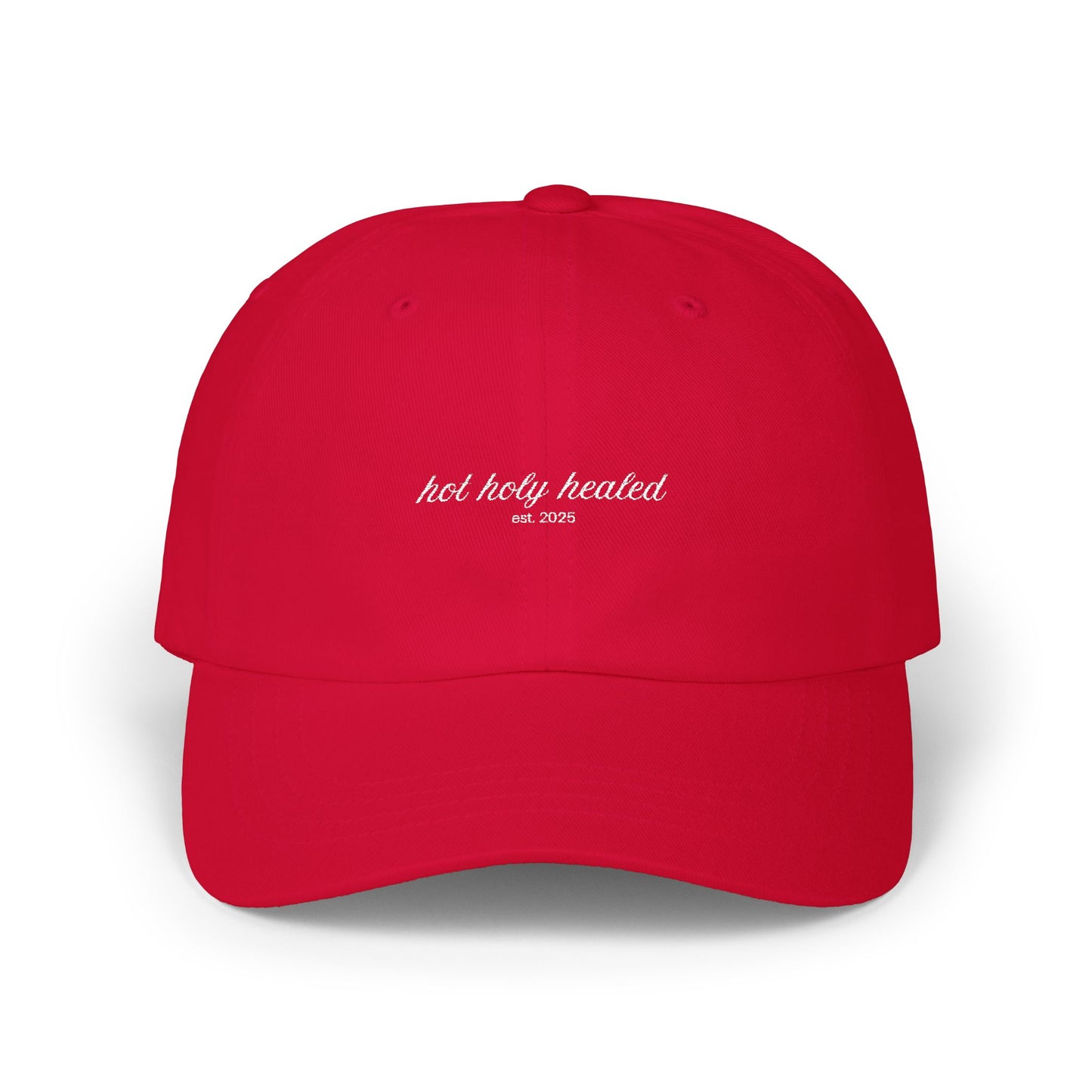 hot holy healed | embroidered hat in red
