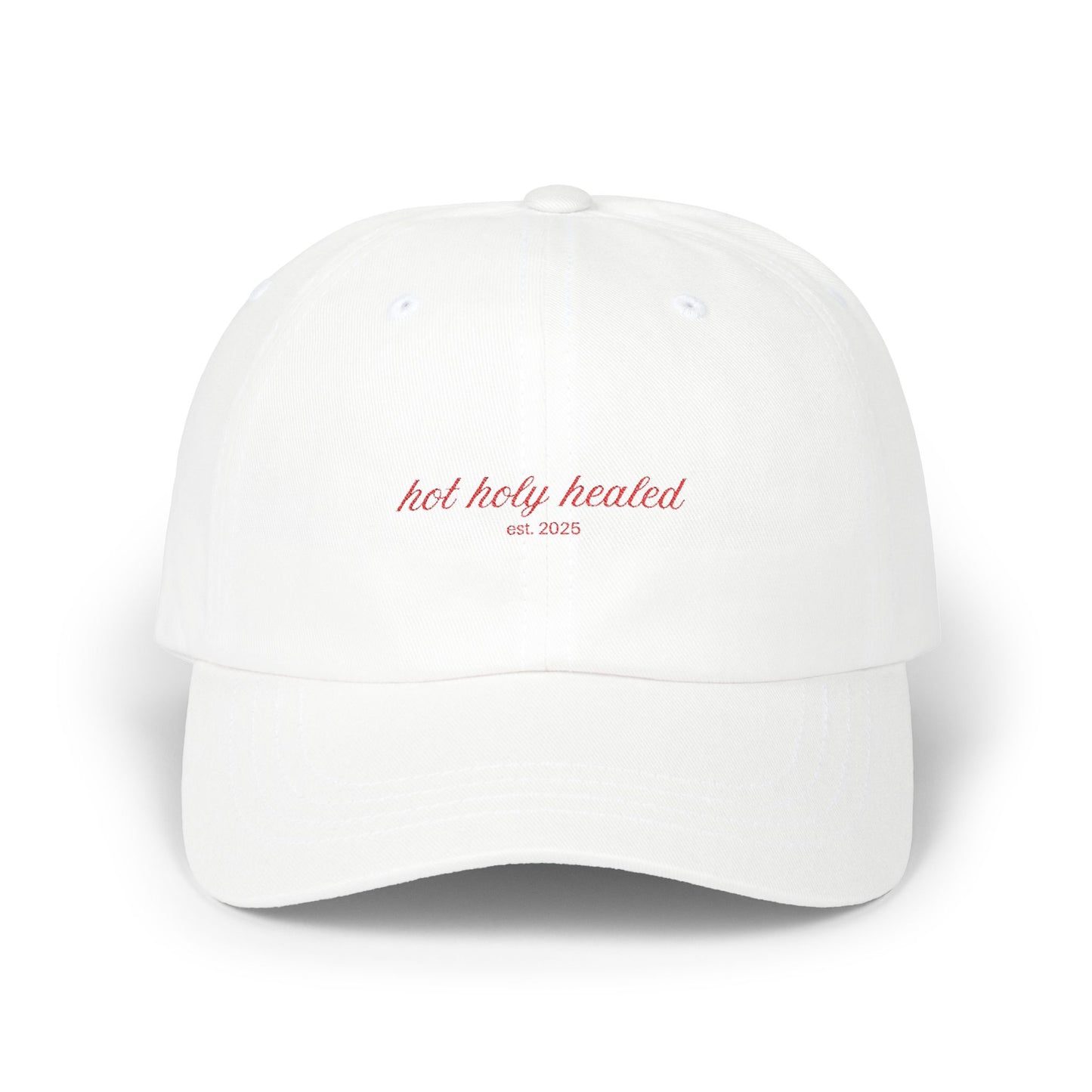 hot holy healed | embroidered hat in white