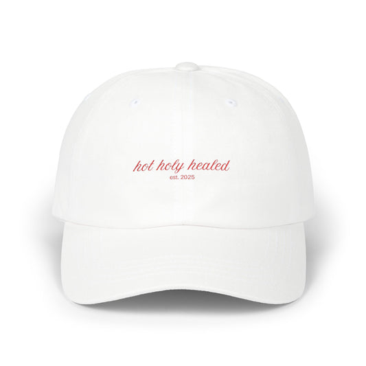 hot holy healed | embroidered hat in white